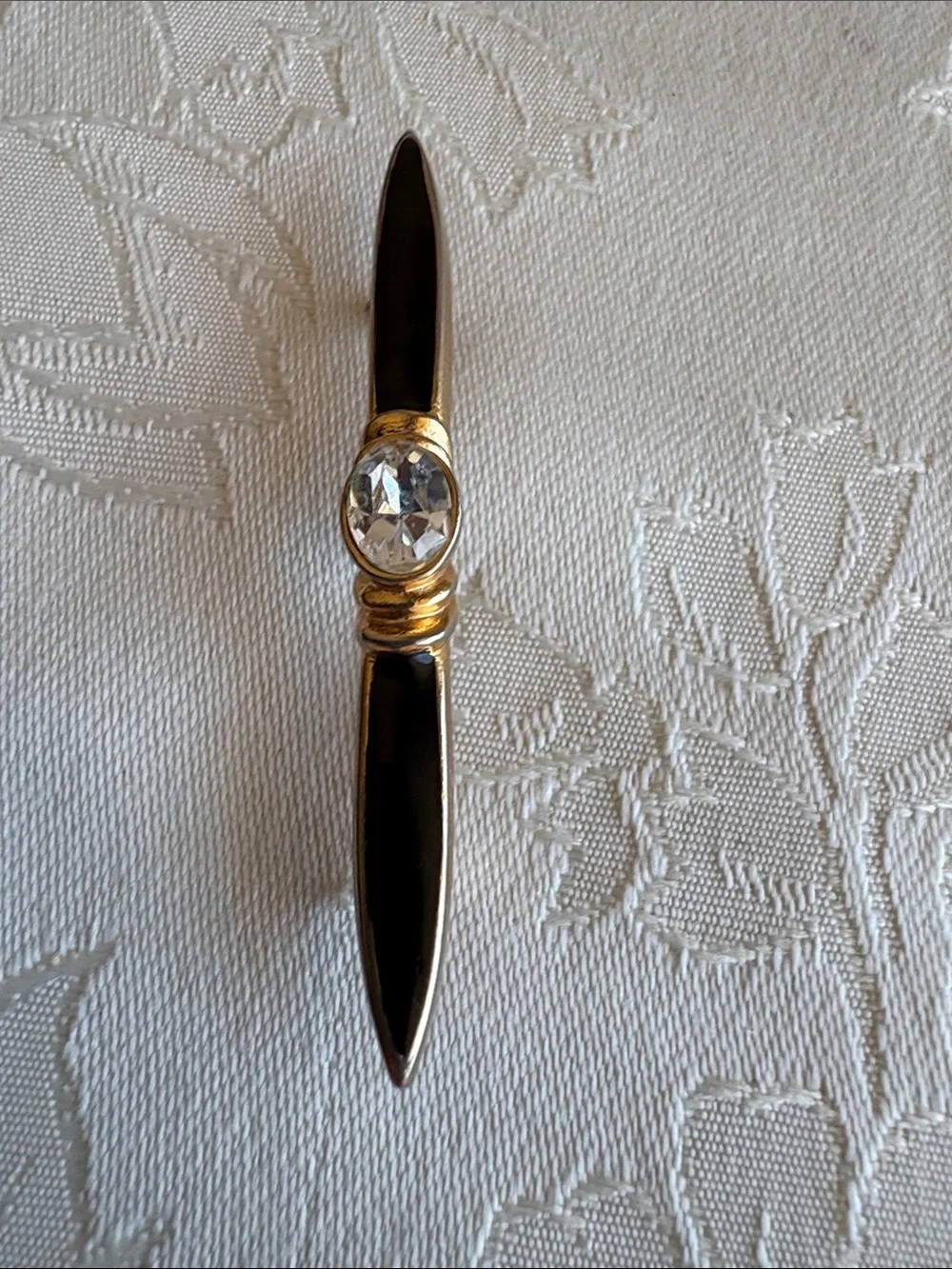 Gold Tone Bar Pin with Clear Center Stone